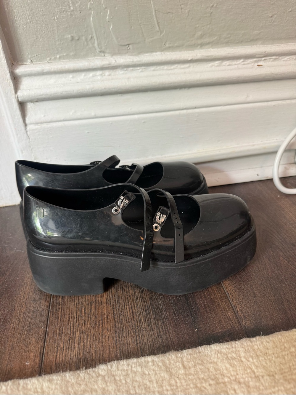 Melissa Farah Black Platform Mary Janes with Double Straps